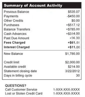 sample summary of account activity